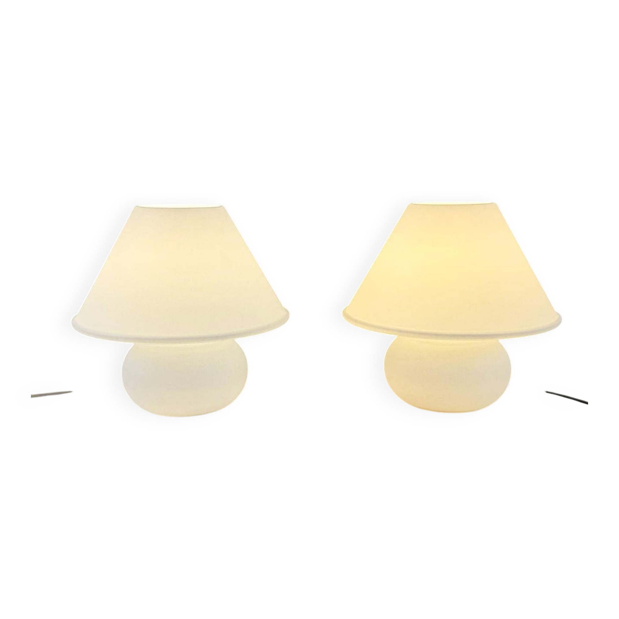 Set of 2 mushroom lamps, opal glass, Glashütte Limburg, Germany, 1970s