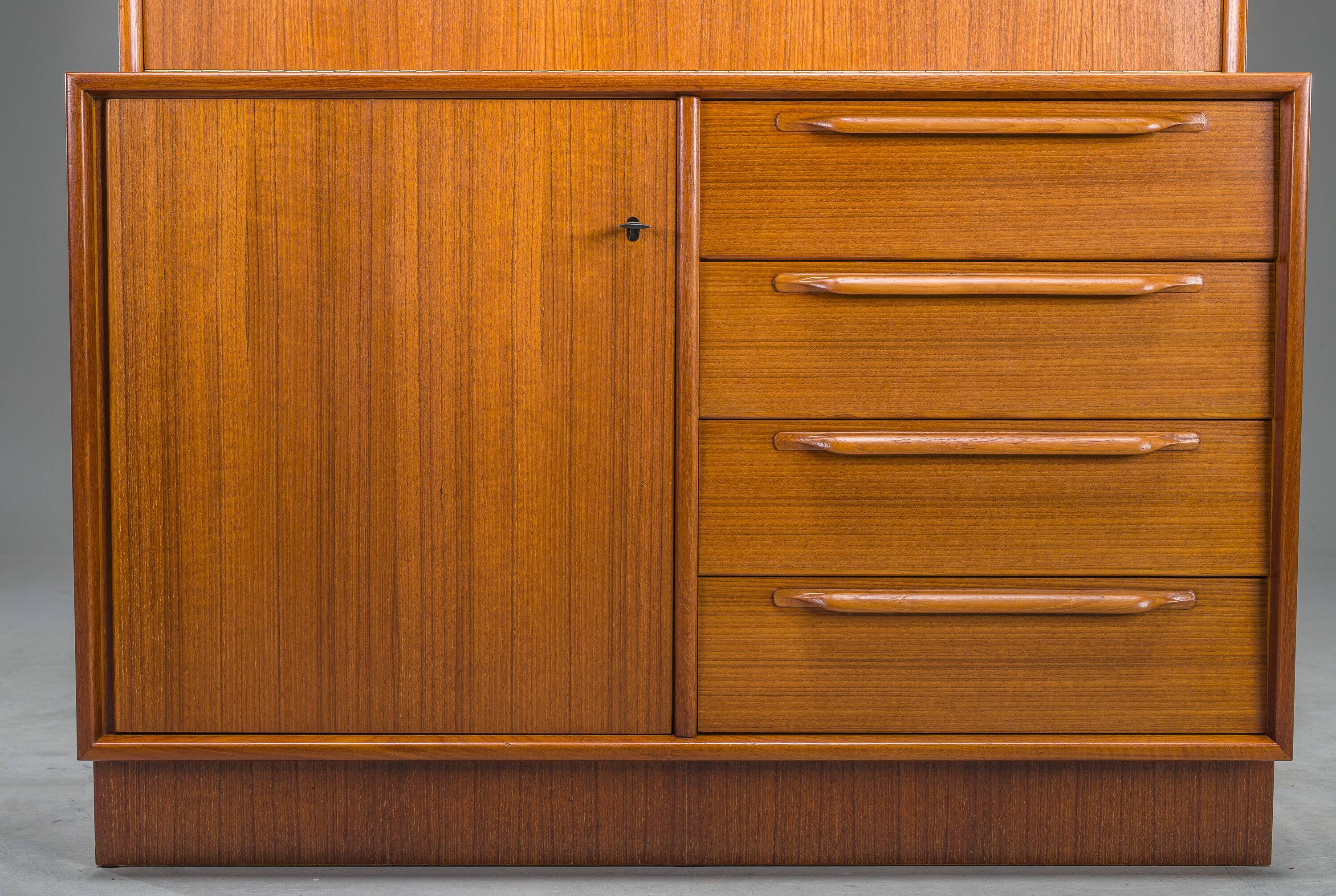 Large Vintage Bookcase with Bar in Teak by Heinrich Riestenpatt, 1960s