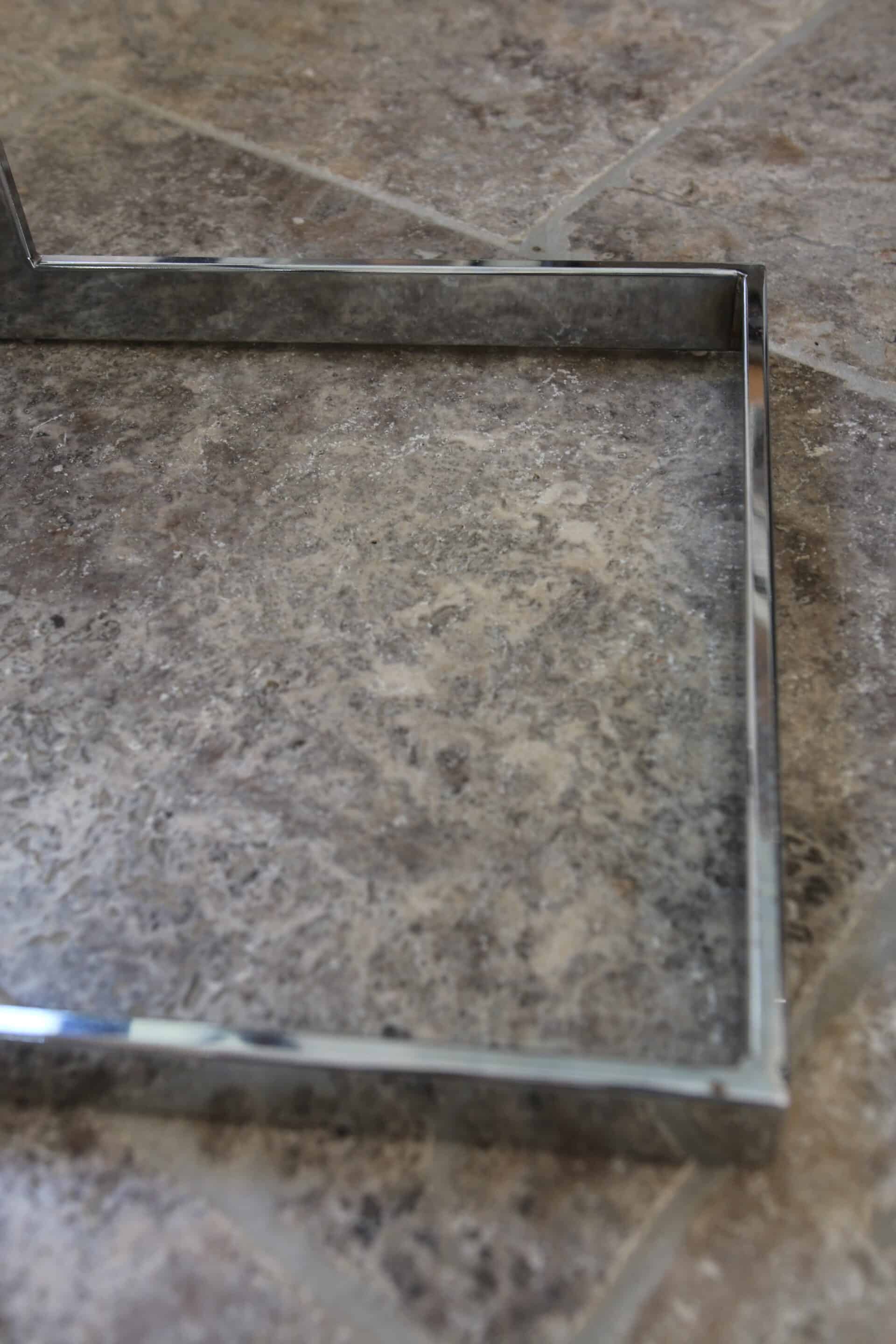 Table d’appoint verre, chrome  « Gebra », années 80, étiquette d'origine