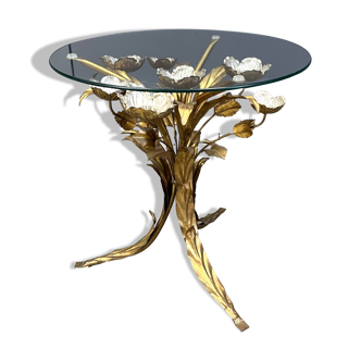 Table d'appoint en métal doré à décor de fleurs, années 1960