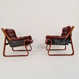 Fauteuils suédois scandinave en cuir des années 1970 par Carl-Henrik Spark pour Ulferts Suède