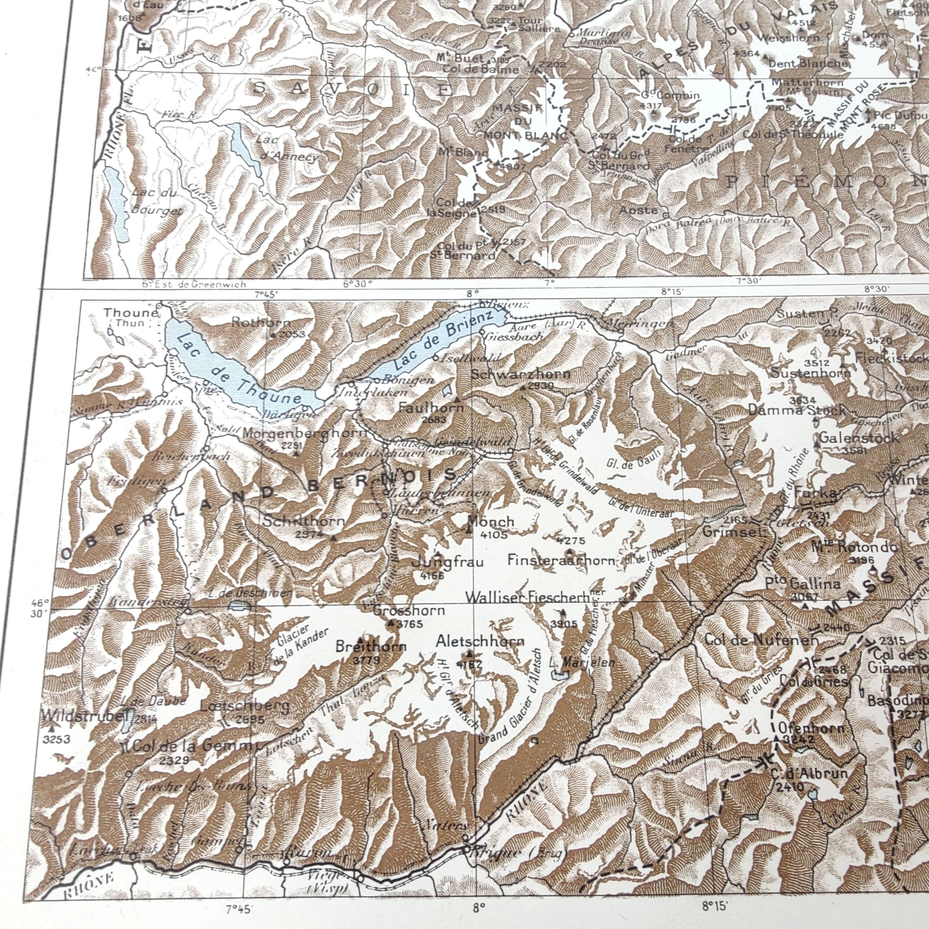 Vintage map of Switzerland 43x43cm from 1950
