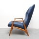 Danish armchair in cherry wood and dark blue fabric