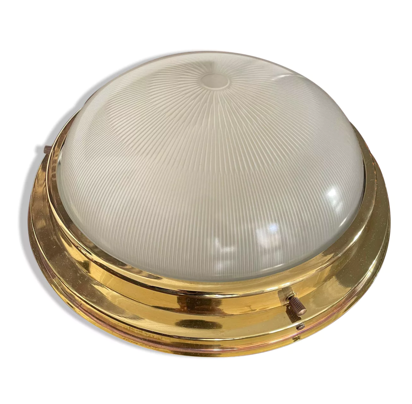 Holophane Art Deco brass ceiling lamp, France 1930 vintage
