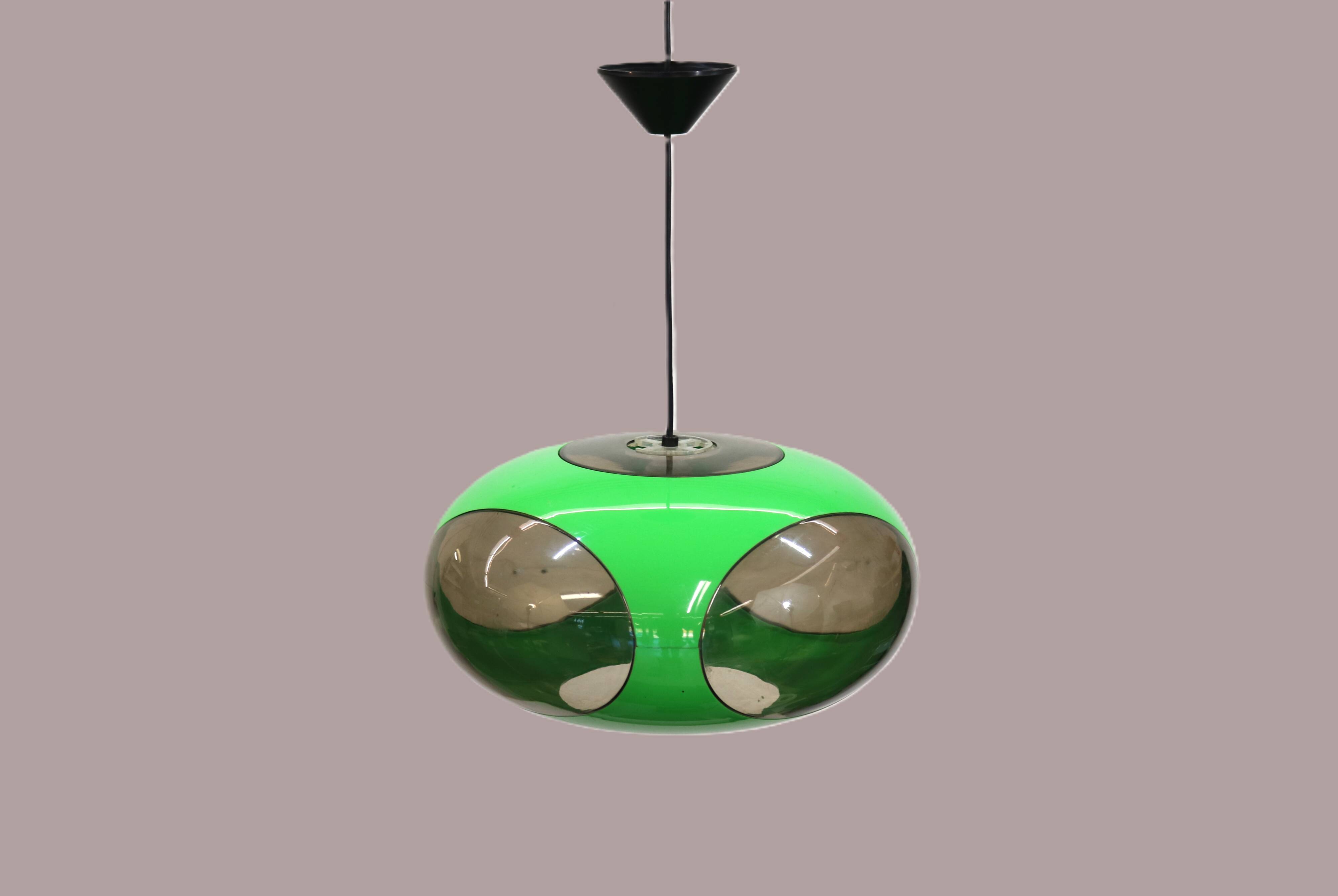 Massive Belgium Space Age UFO Lamp, Green Mid-Century Modern Lighting