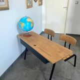Vintage double school desk, refurbished in black and wood