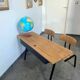 Bureau double écolier vintage relooké noir et bois