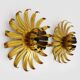 Pair of palm tree wall lights in gold metal. 70s