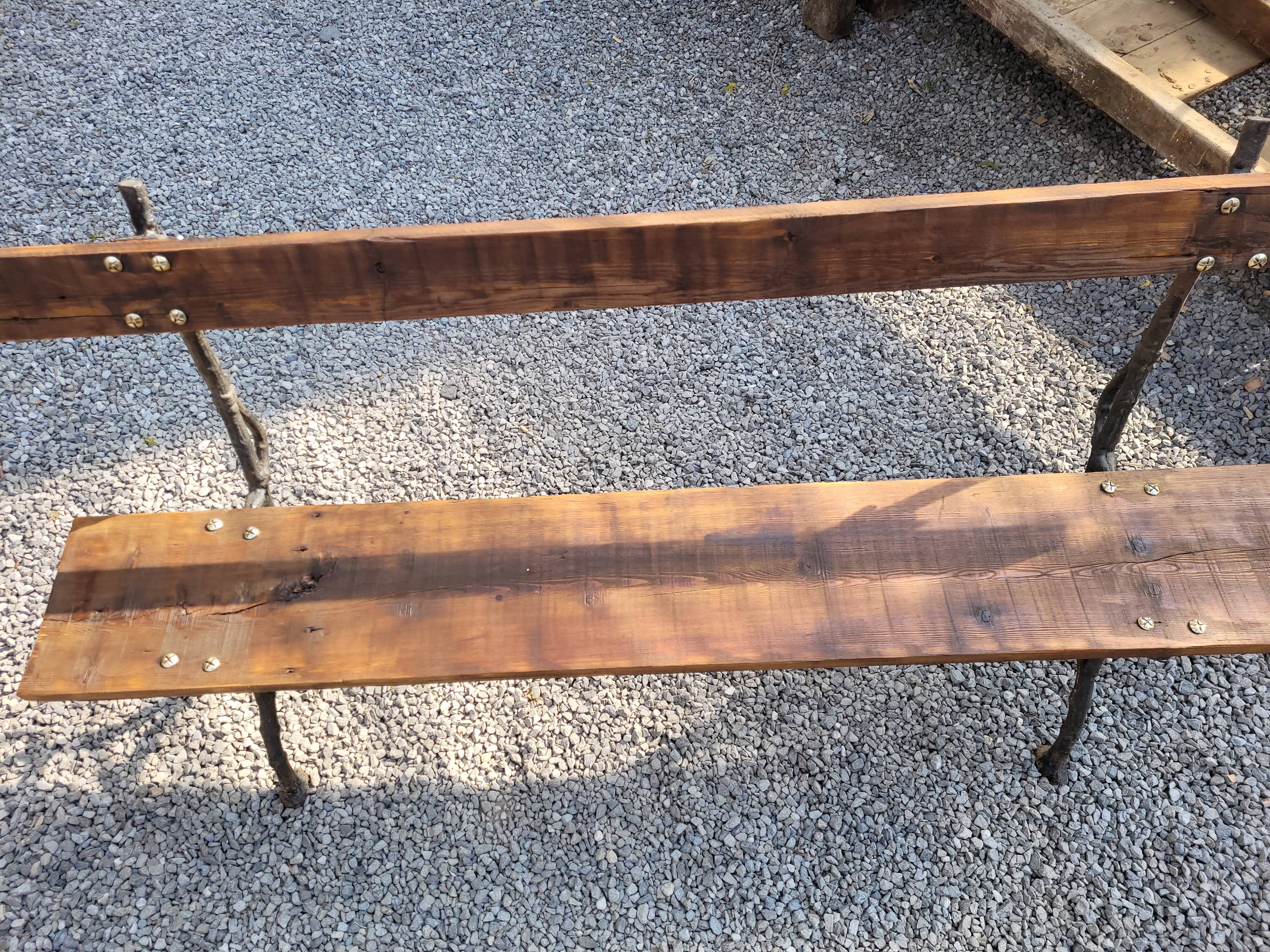 Garden bench cast iron bases and wooden seat