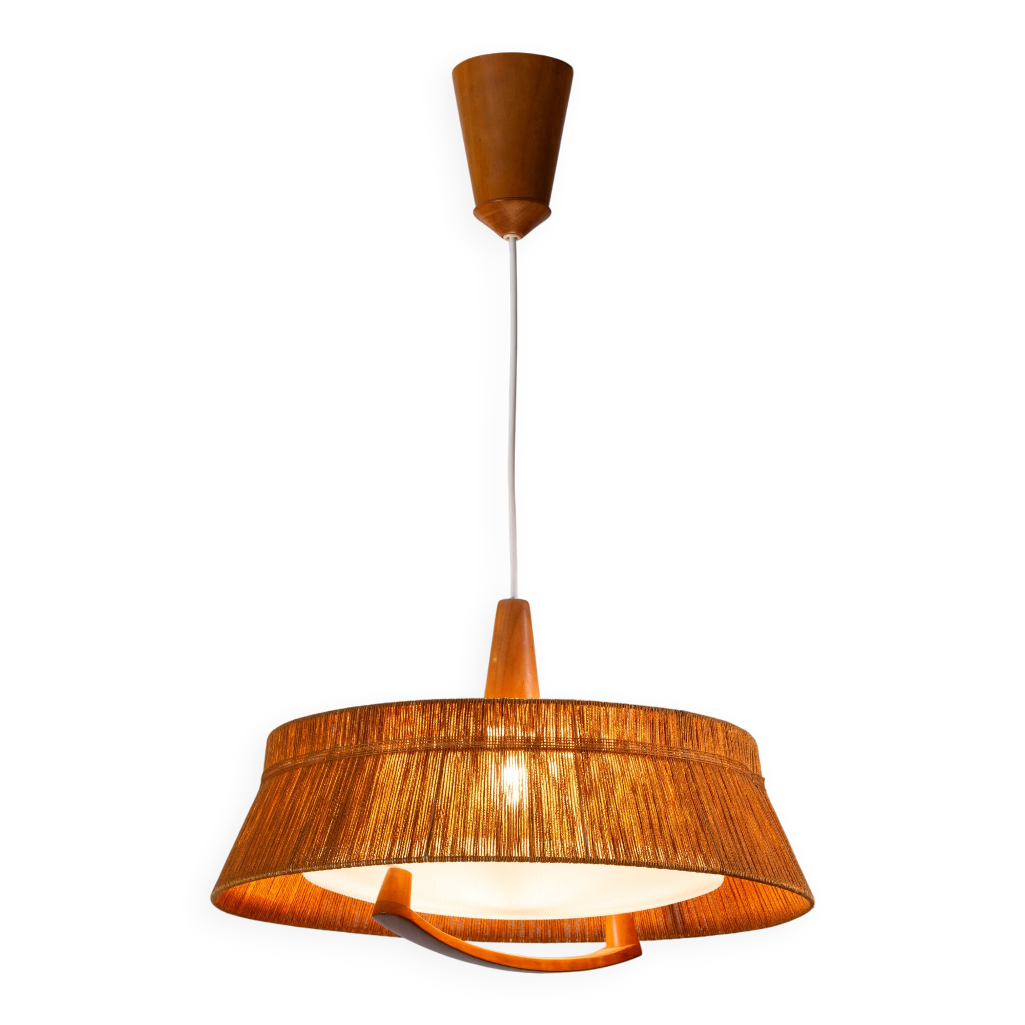 Temde teak and sisal pendant