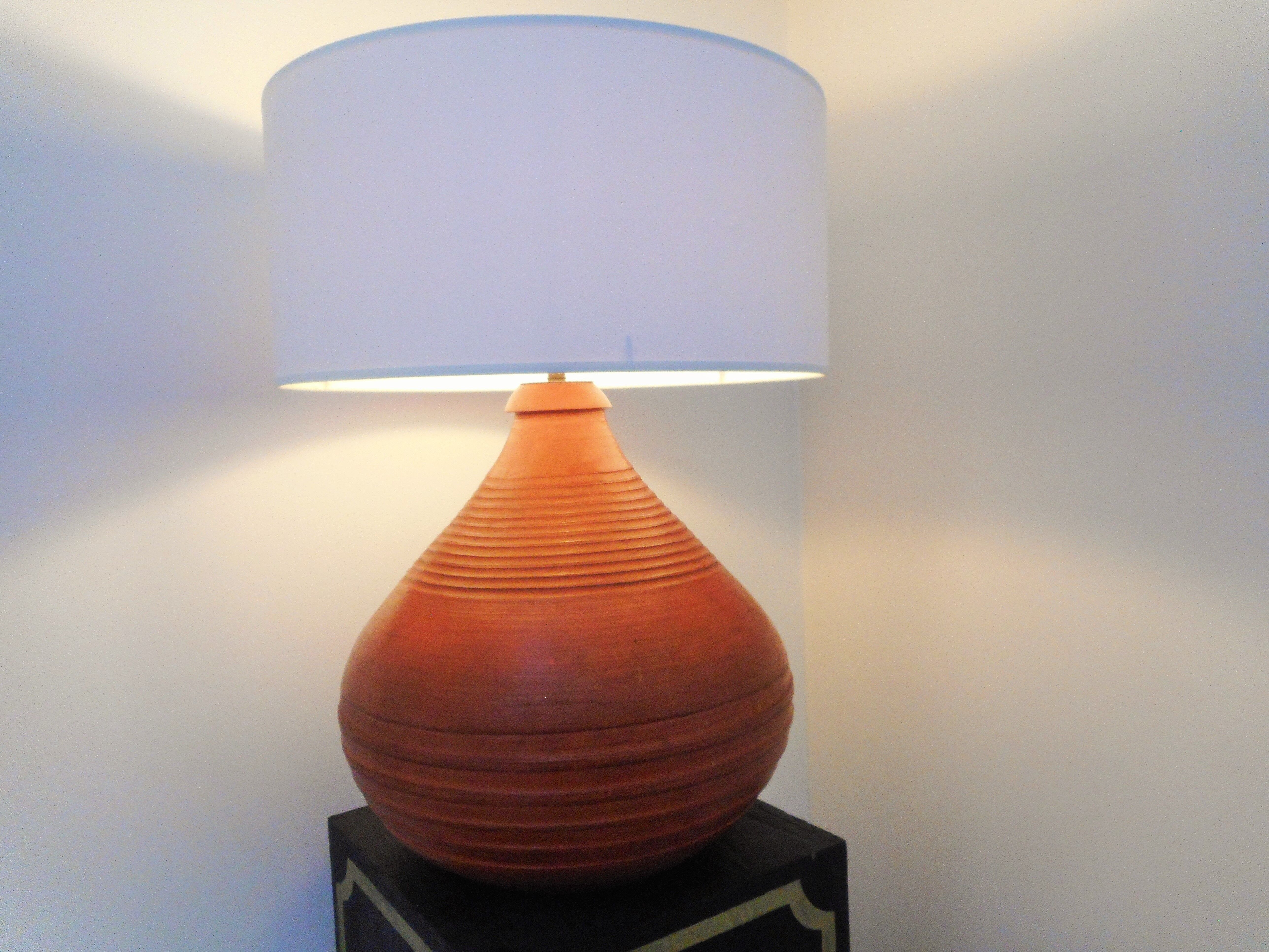 Vintage terracotta lamp, unique piece, by ceramist in Paris
