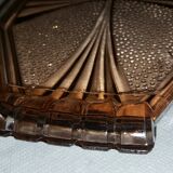 Plateau en verre rose,  lignes, art déco