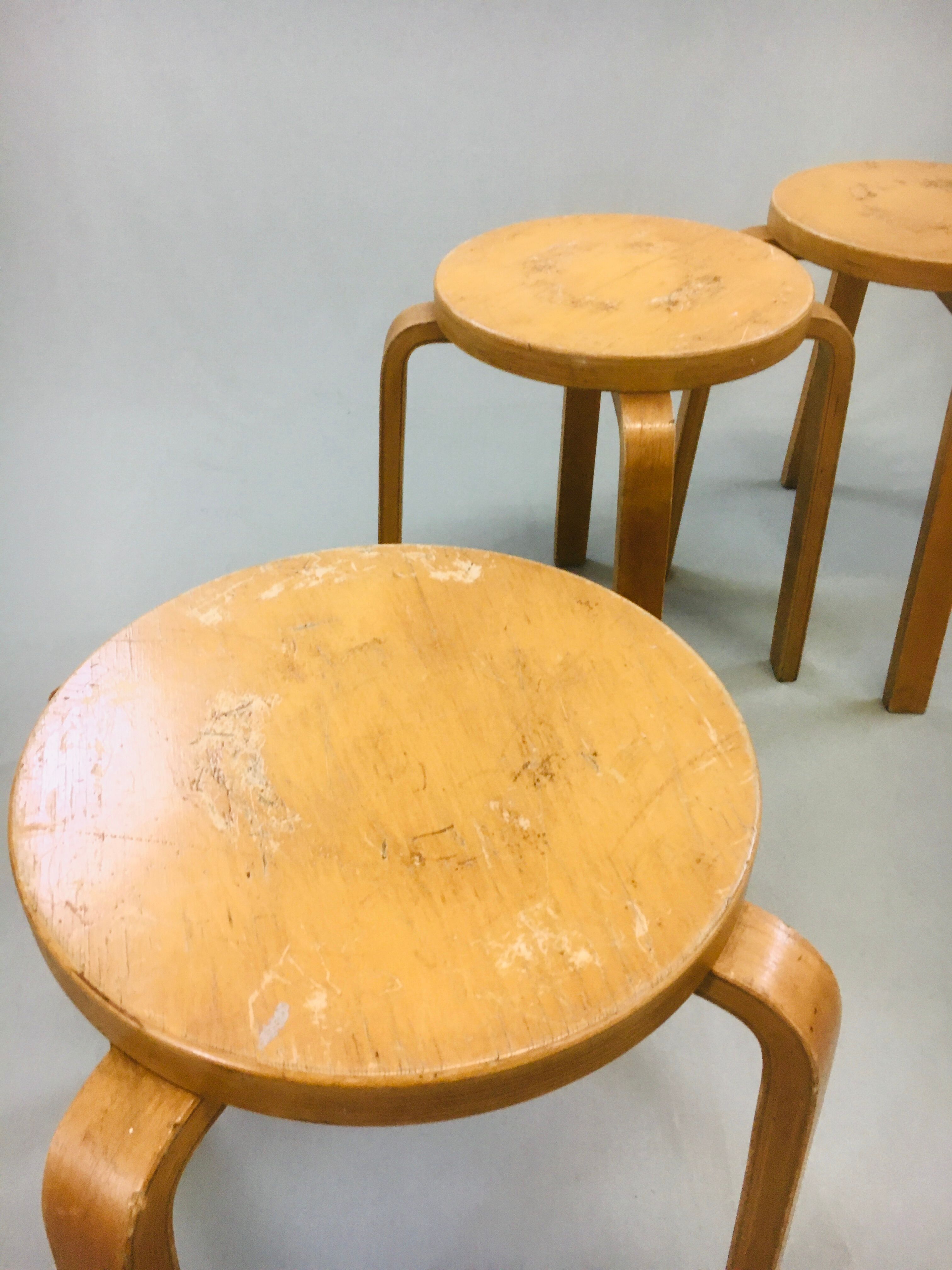 Suite of 3 Alvar Aalto stools for Artek