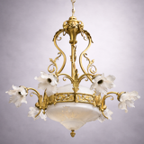 Chandelier with ram's heads. Louis XVI. Gilded bronze. Crystal.
