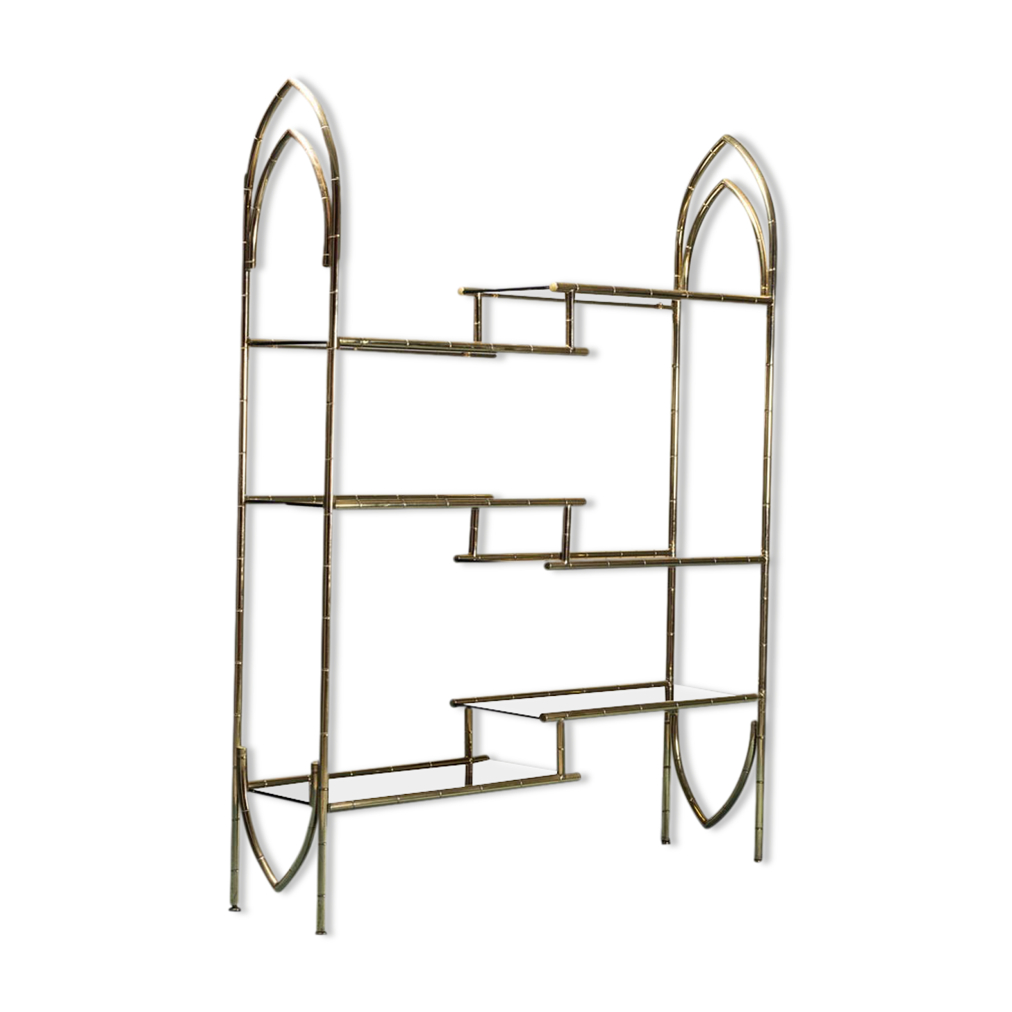 Showcase metal gilded smoked glass 70s vintage modern