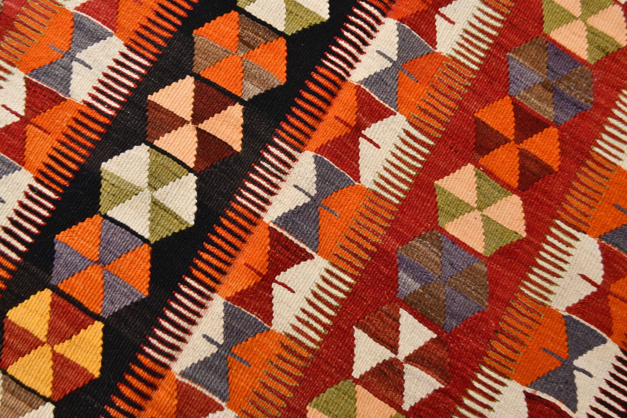 5x10 Pumpkin Orange & Red Kilim Rug, Vintage Turkish Kilim Rug, 143x313