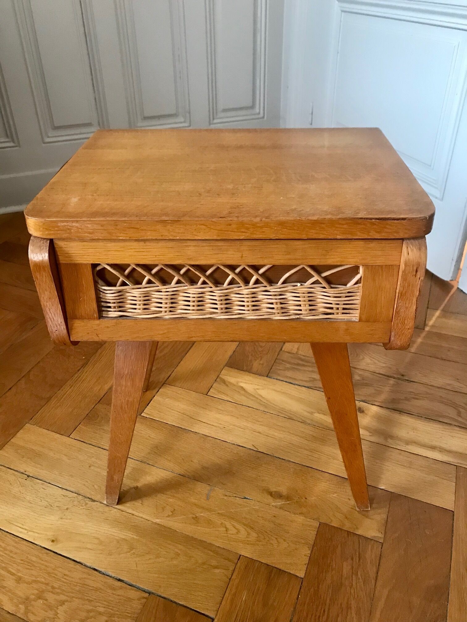 Bedside wood and rattan