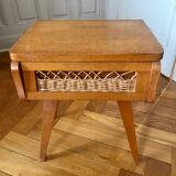 Bedside wood and rattan