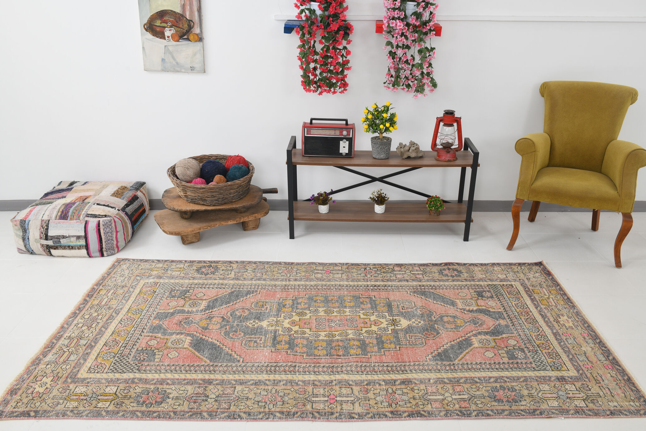 4x8 Pale Red Oriental Vintage Rug, 132x260Cm
