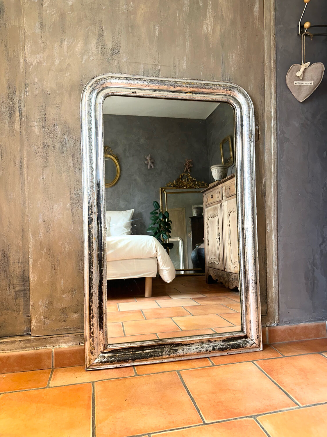 Miroir Louis-Philippe ancien argenté XIXème