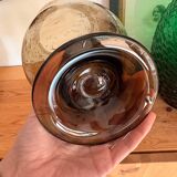 Vase en verre bullé marron fumé – forme tulipe évasée – vintage ann