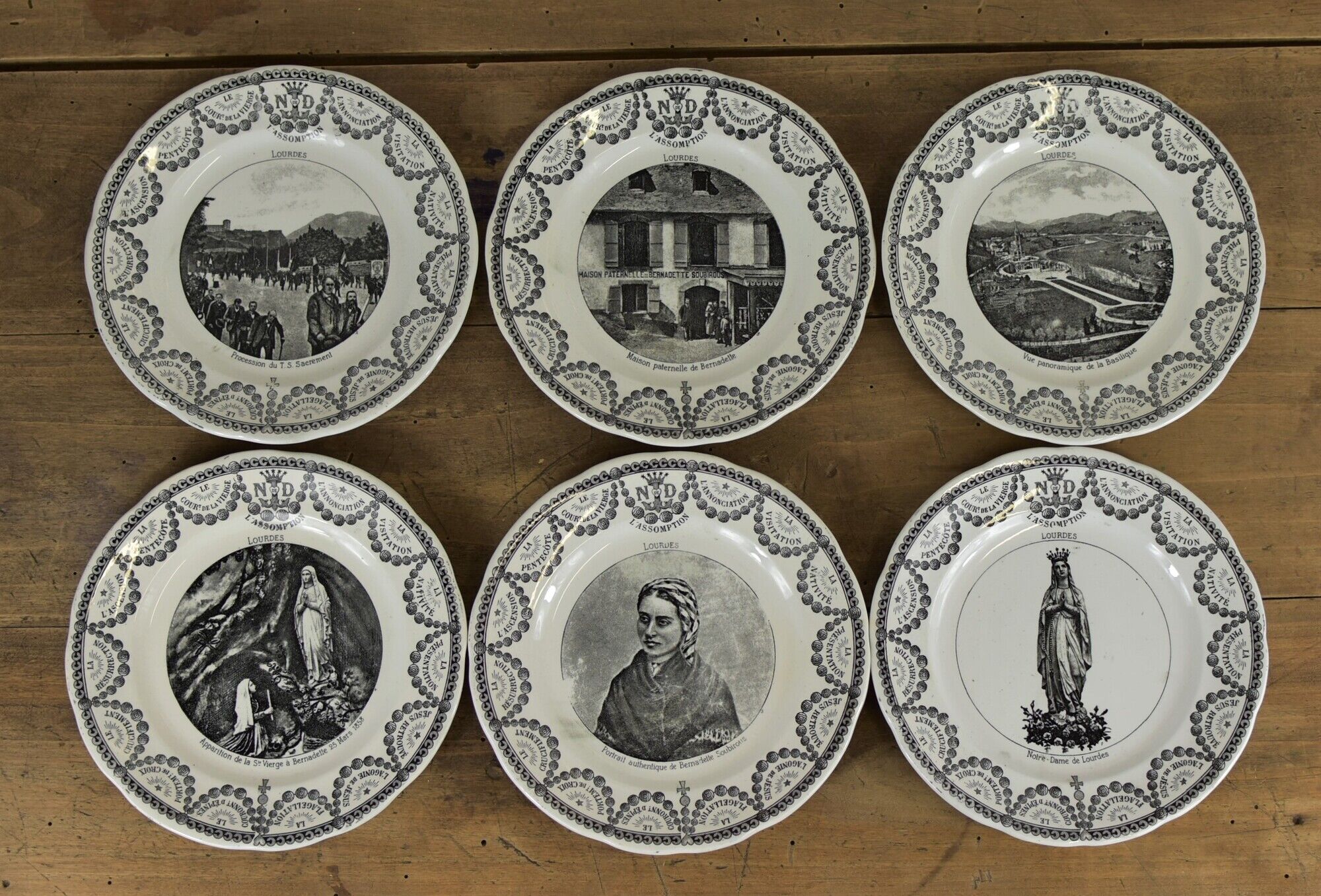 Set of 6 souvenir plates of Lourdes Digoin & Sarreguemines