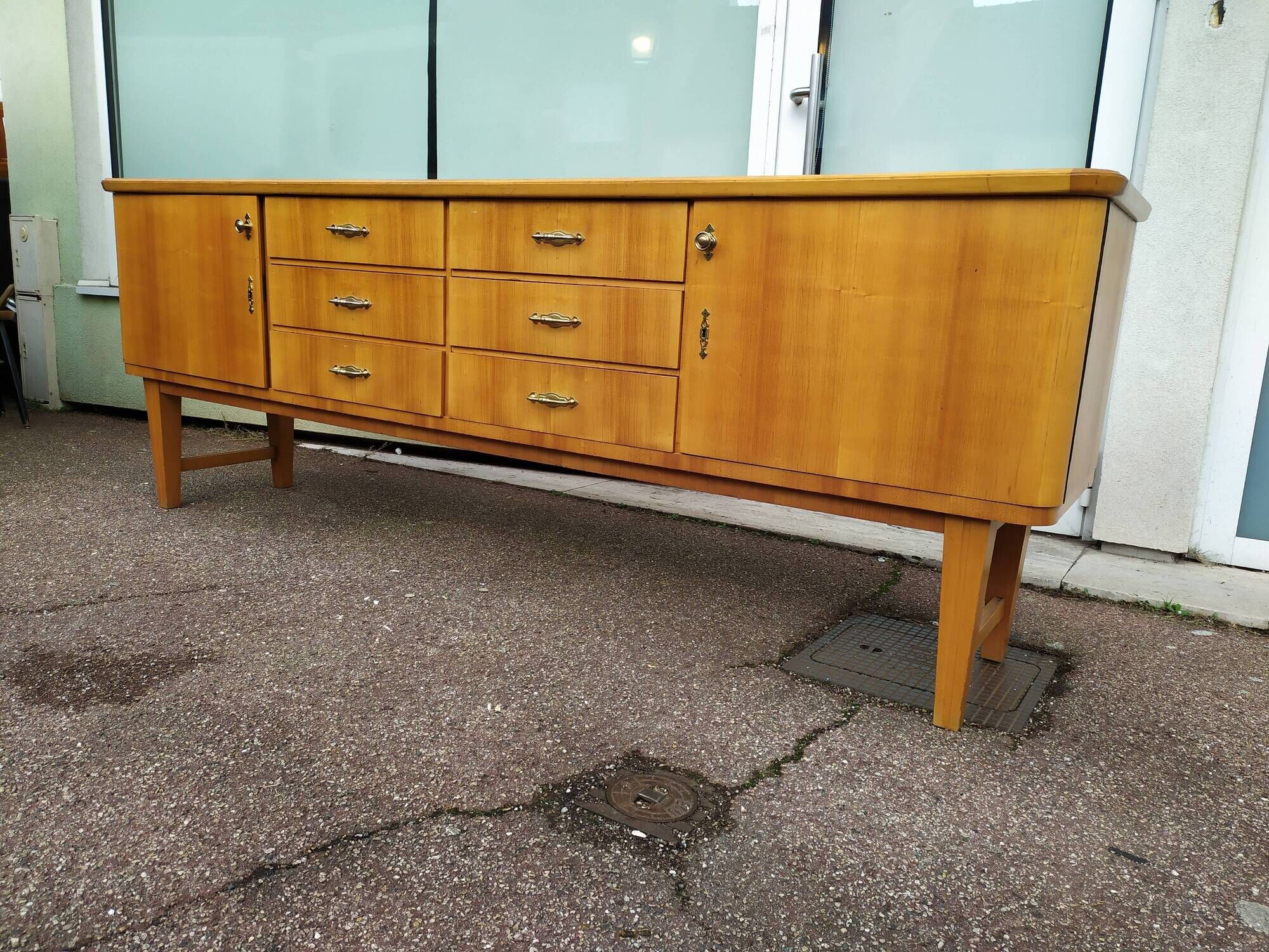 Vintage sideboard from the 50s and 60s in wood 245cm