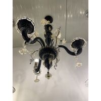 Venetian black and gold murano style glass chandelier with flowers and leaves