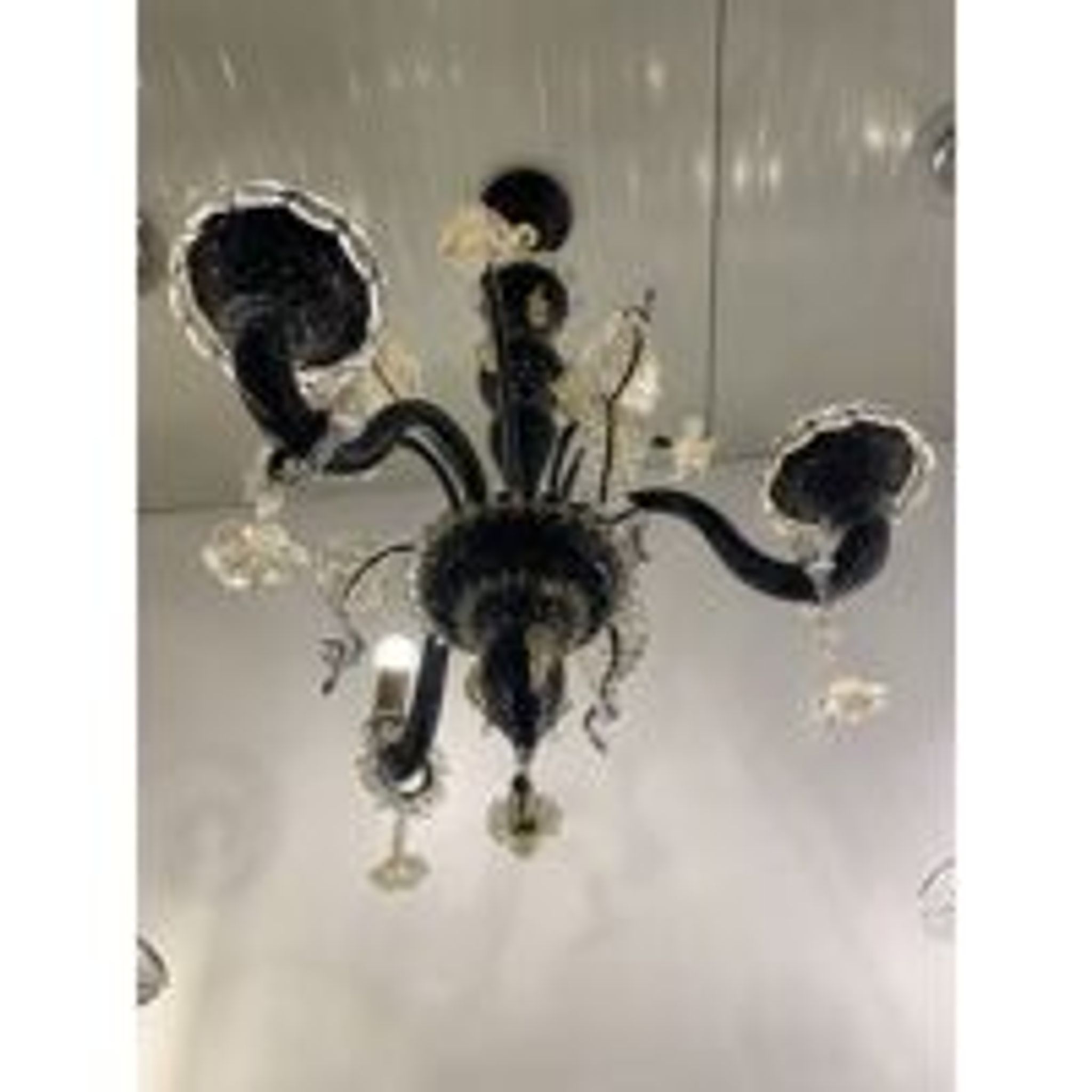 Venetian black and gold murano style glass chandelier with flowers and leaves