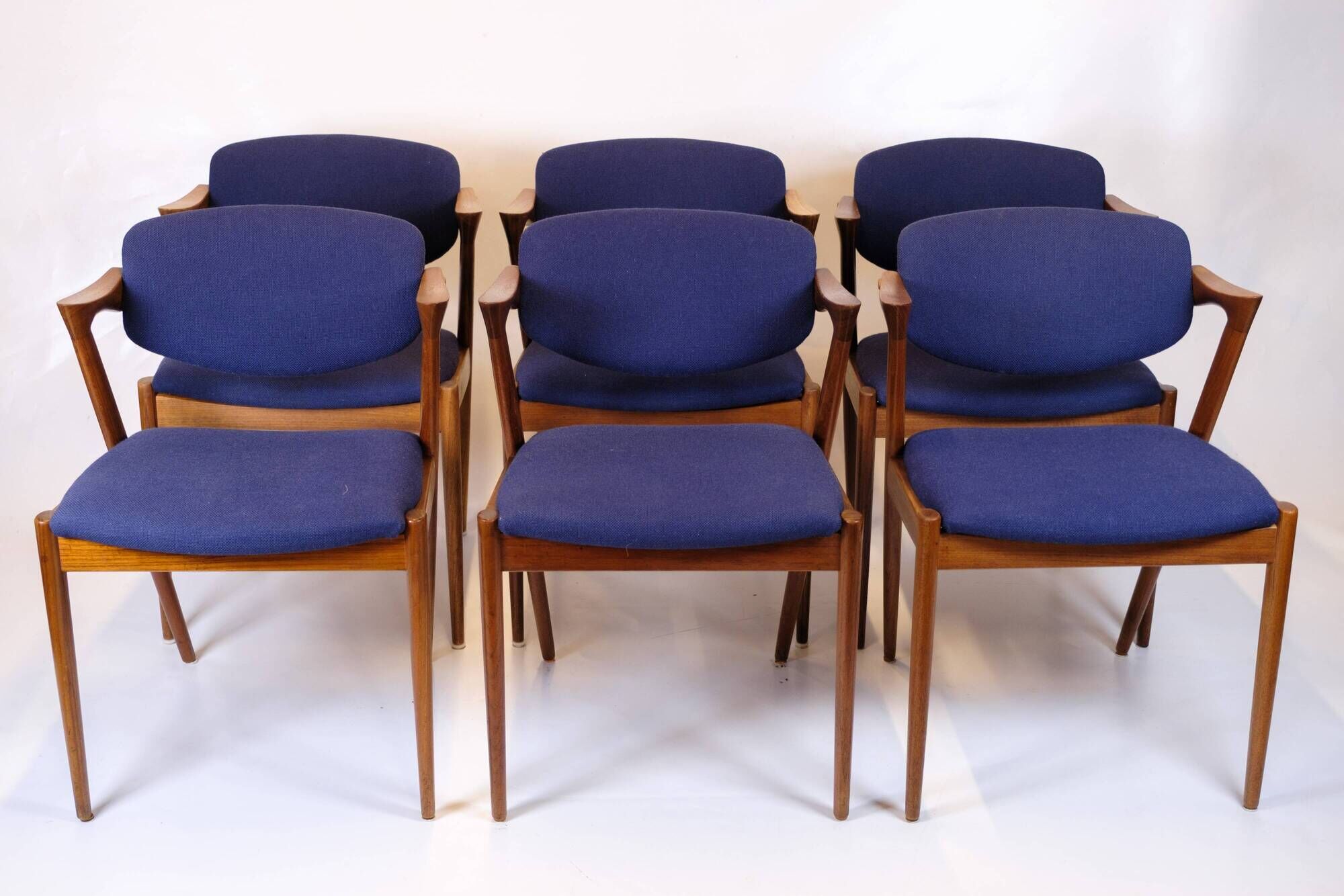 Set of six dining chairs - Model 42 - teak & blue fabric - Kai Kristiansen - Schou Andersen - 1960s