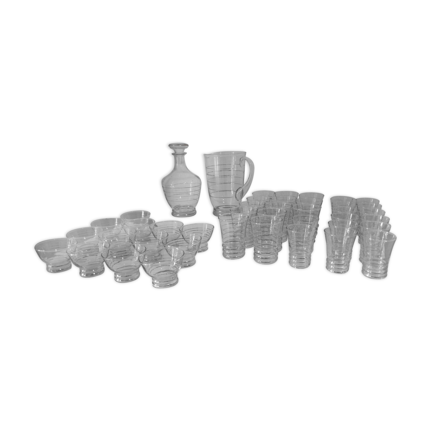 Set carafe, glasses and gold-lecinded cups