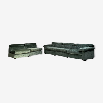 Modular 5 piece sofa fully reupholstered in green velvet