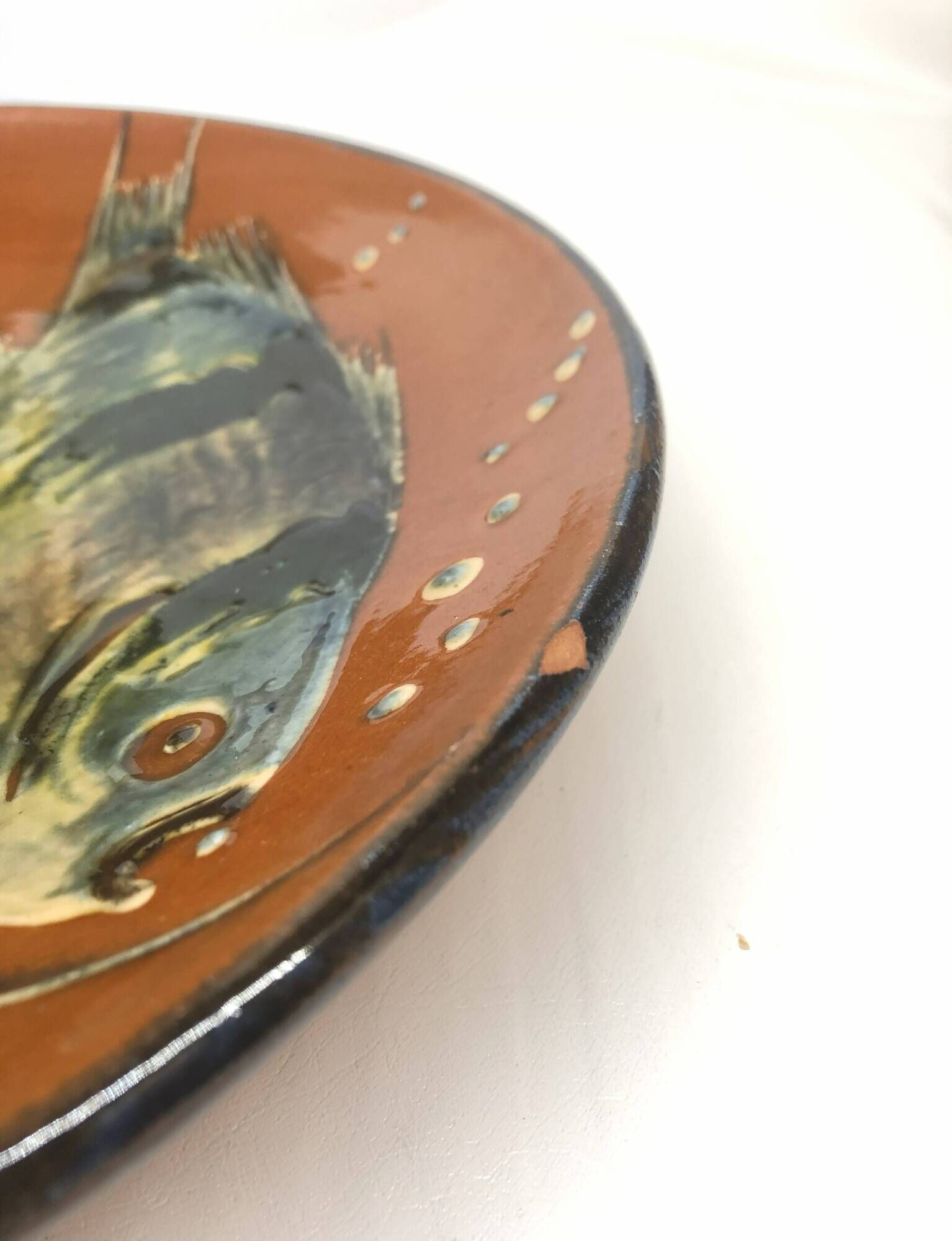 Lluís Puigdemont artisanal dish in enameled ceramic with fish decor