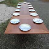 Oak farmhouse table with double-trays, from the 70s