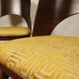 Ensemble de 4 chaises de salle à manger de style art déco en bois de chêne marron chocolat avec revêtement géométrique