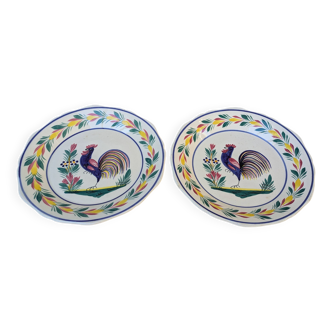 Ensemble de 2 anciennes assiettes HB Henriot Quimper motif coq