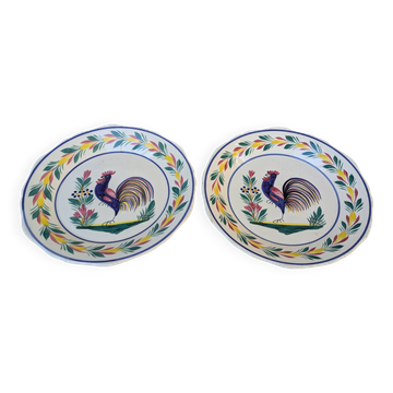 Ensemble de 2 anciennes assiettes HB Henriot Quimper motif coq