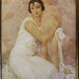 Lithographie "La mère et l'enfant" par Gustave Lorain, 1930.