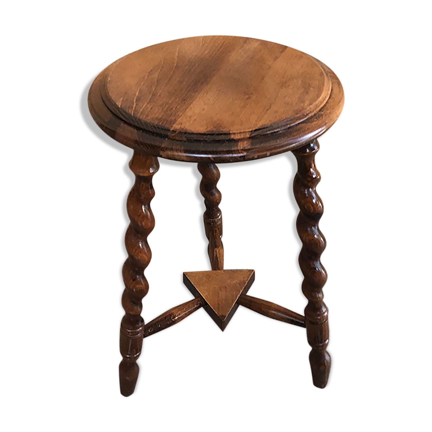 Old milking stool twisted feet vintage wood