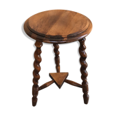 Ancien tabouret de traite pieds torsadés bois vintage