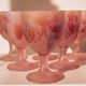 Frosted pink wine glasses hand-painted, set of 6