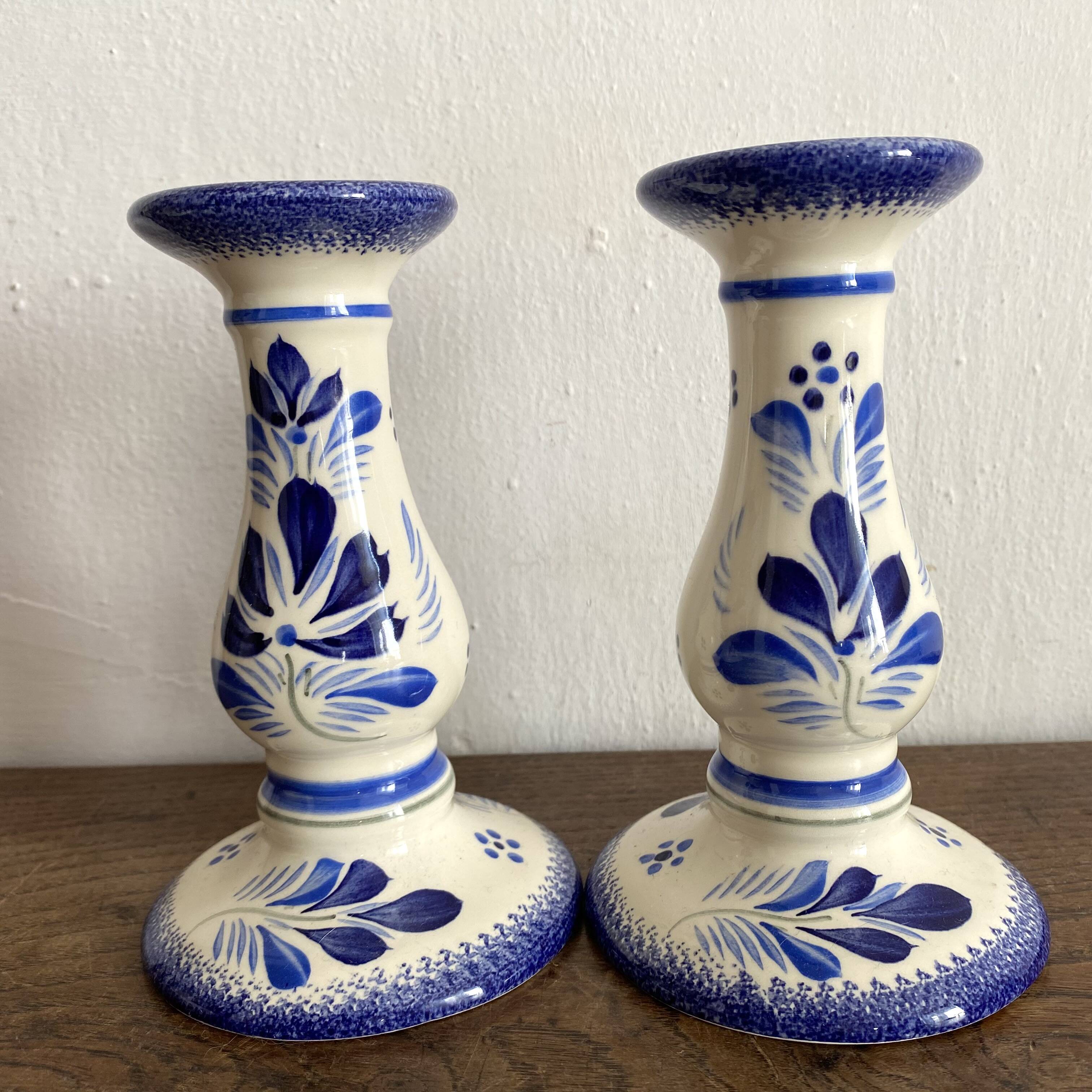 Pair of Quimper earthenware candlesticks