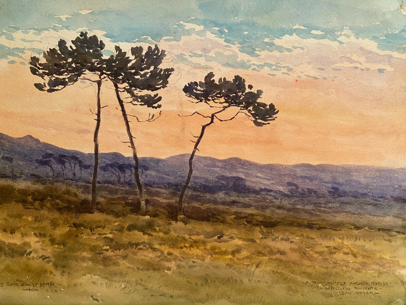 Watercolor late nineteenth early twentieth The evening on the moor signed Léon Roger 1886-1924