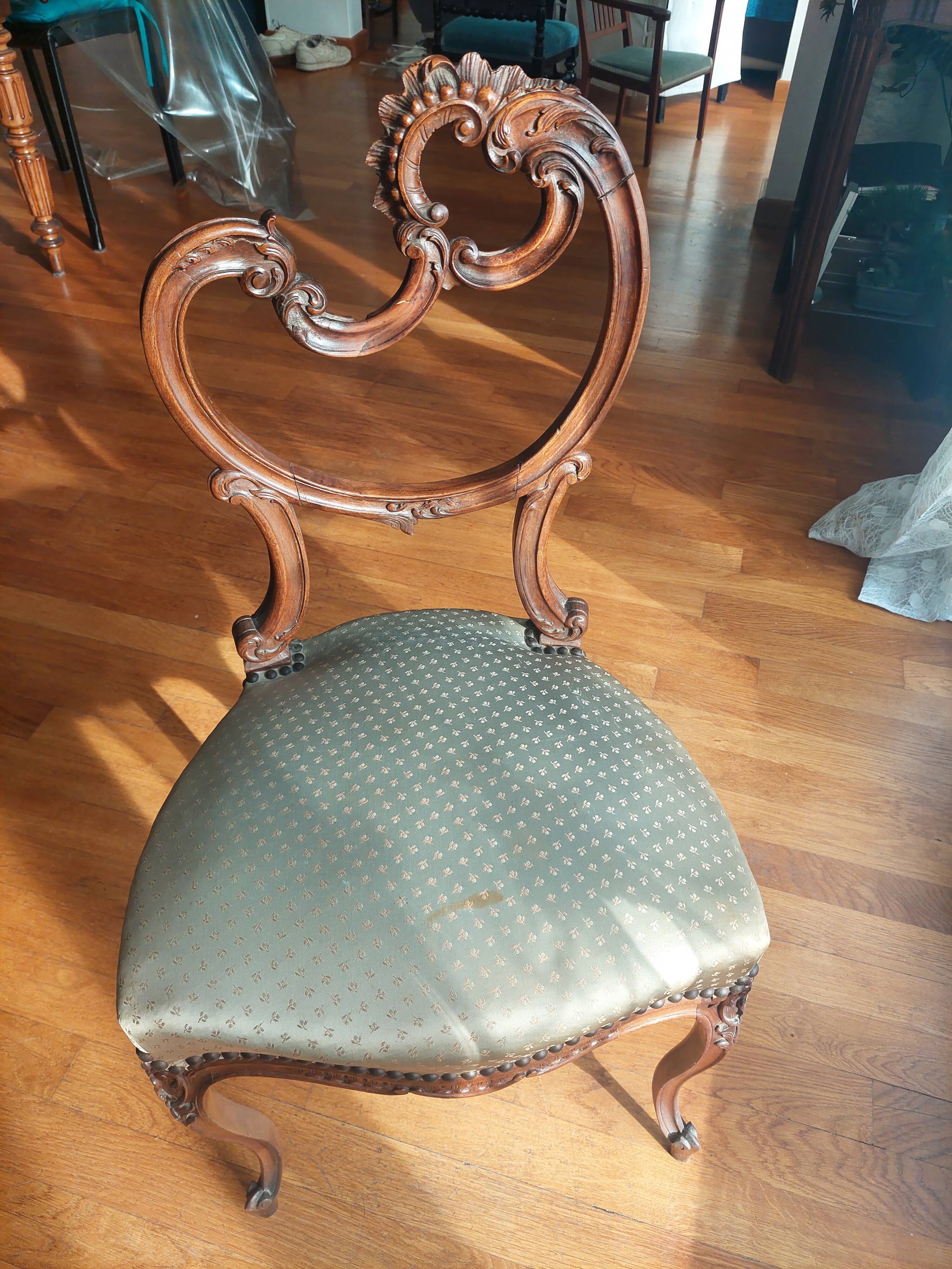 Louis XV style chair with asymmetrical carved wooden back