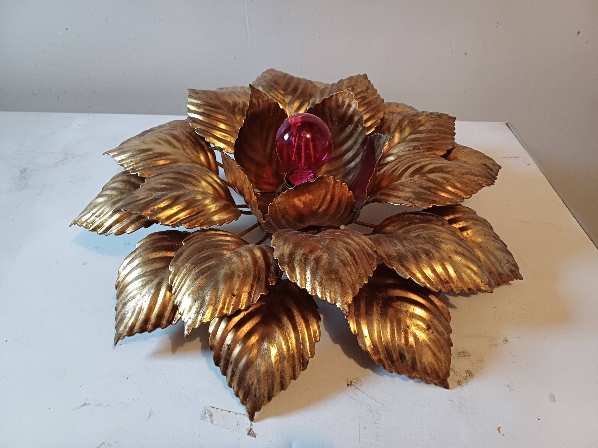 Vintage Gold Metal Wall or Ceiling Light "Sun"
