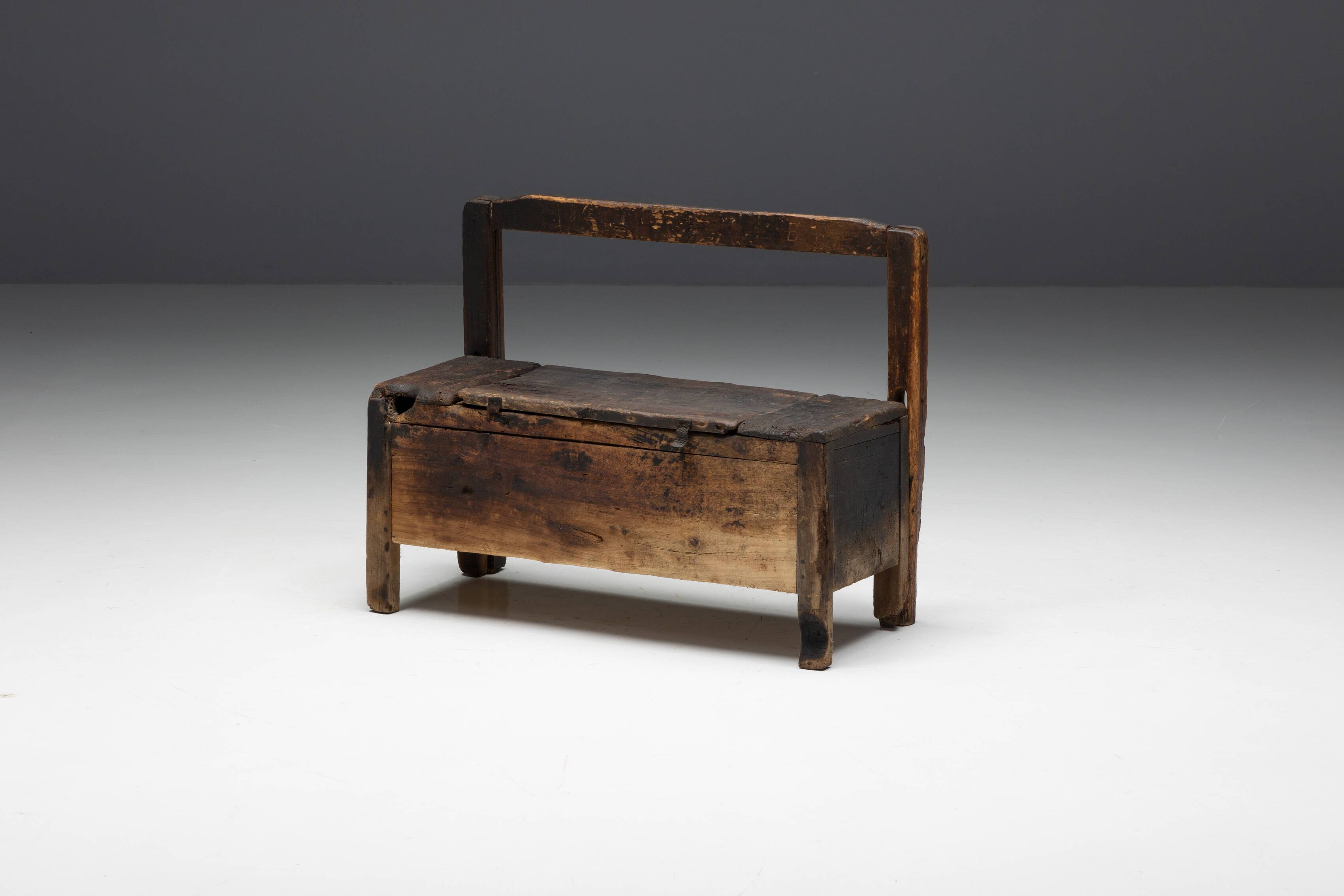 Primitive Wabi Sabi Chest Bench, France, 19th Century