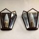 Matching pair french mid century copper & glass single light wall lanterns 3915