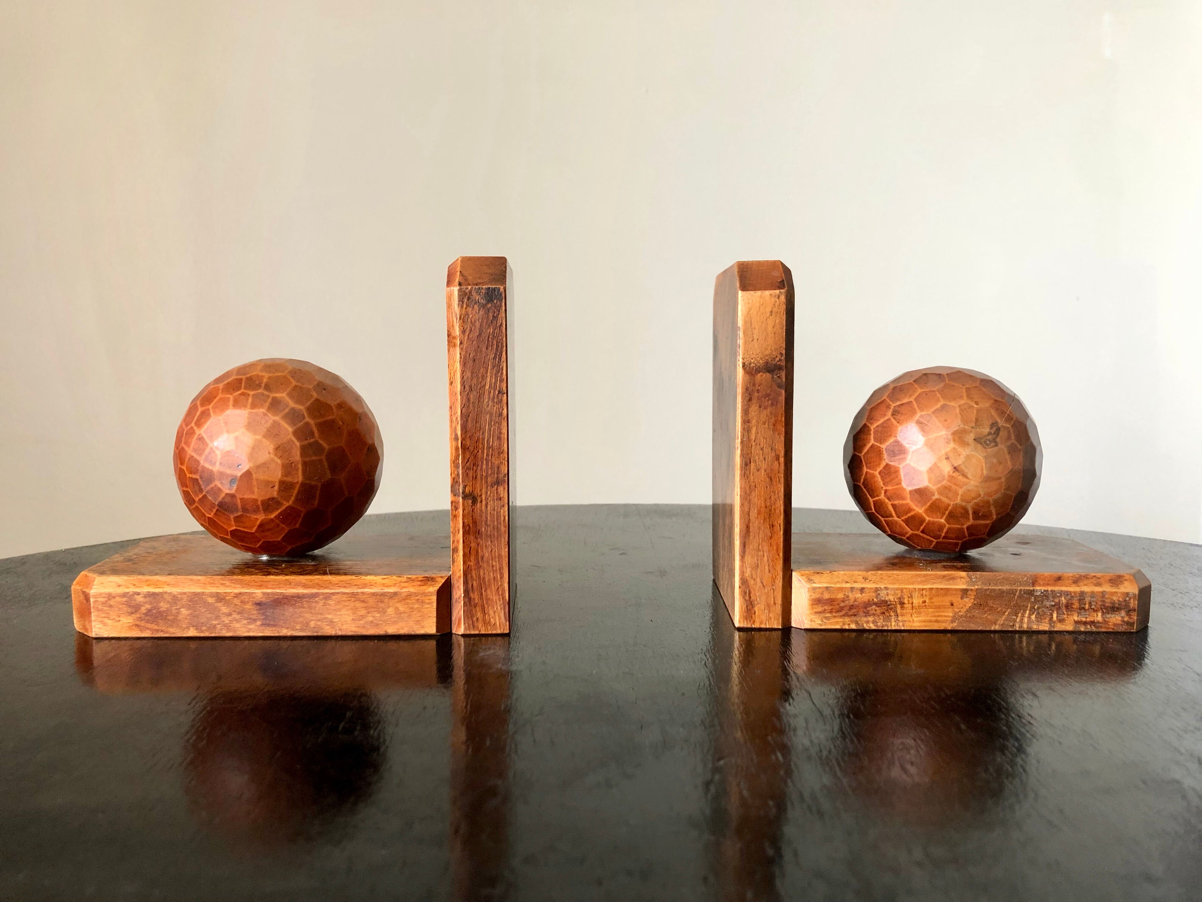 Paire de serre-livre boule en bois