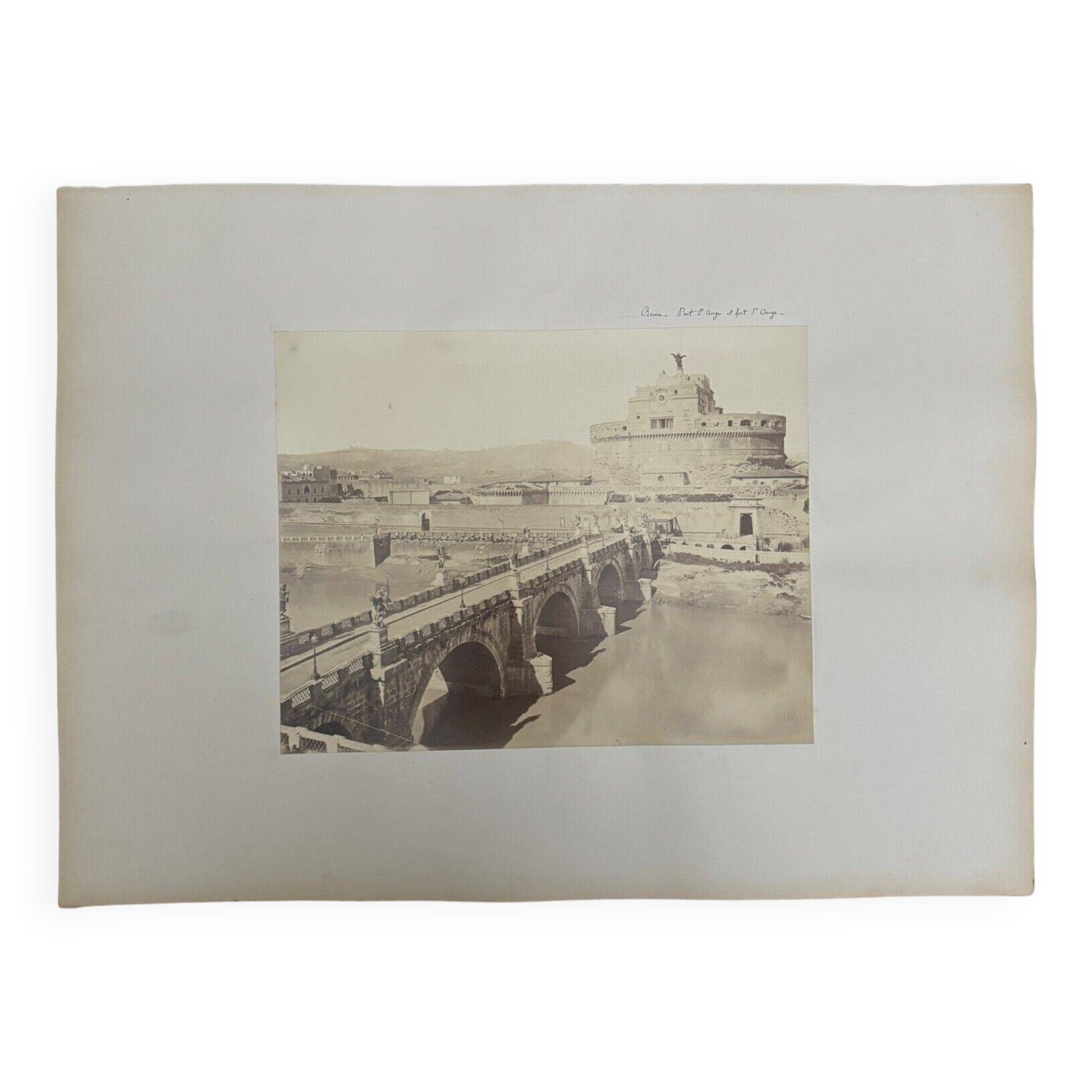 Albumen photo Rome Ponte Sant'Angelo and Fort Sant'Angelo 19th century