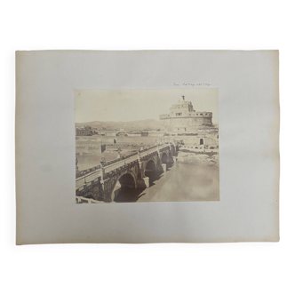 Albumen photo Rome Ponte Sant'Angelo and Fort Sant'Angelo 19th century